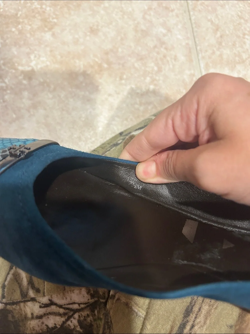 Snake toe blue suede Tory Burch flats
